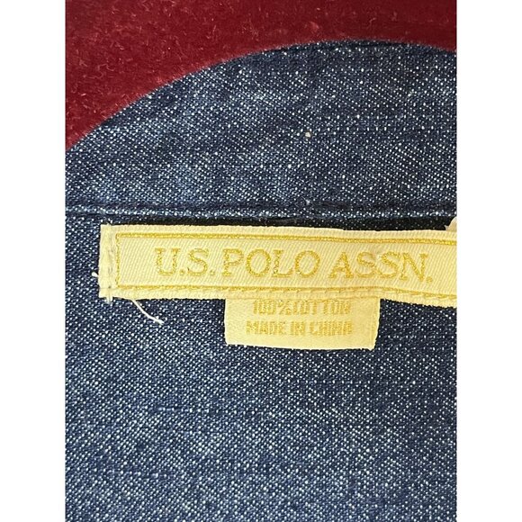 US Polo Denim Shirt L Blue Snaps Western Southwest Preppy Retro Classic Chic - Picture 2 of 15